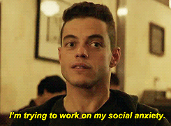 Animated GIF of Mr Robot talking. The subtitle reads: I'm trying to work on my social anxiety.